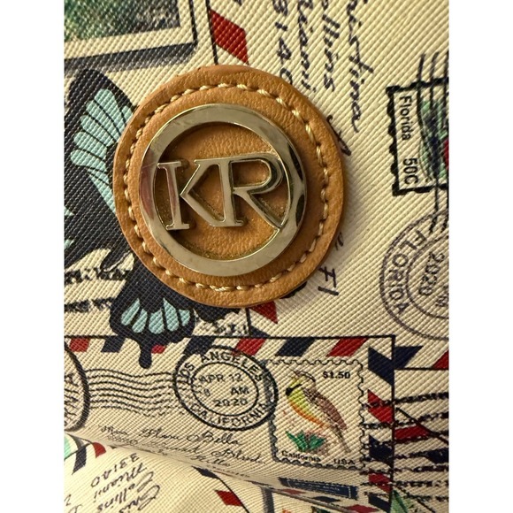 Kim Rogers Postcard Stamp Print Satchel Bag Medium Size Butterfly Purse Handbag - Picture 9 of 10